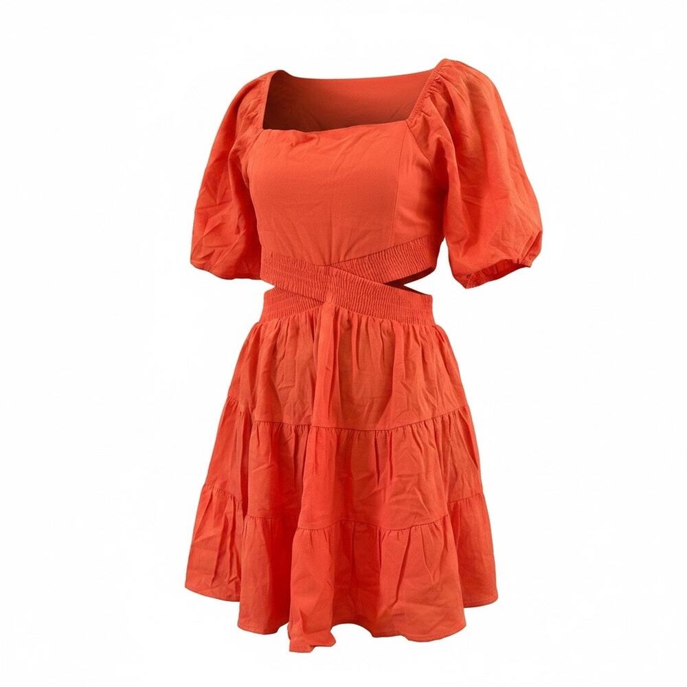 Shy Velvet Women Orange Back Out Crossover Waist Mini Dress M NWT